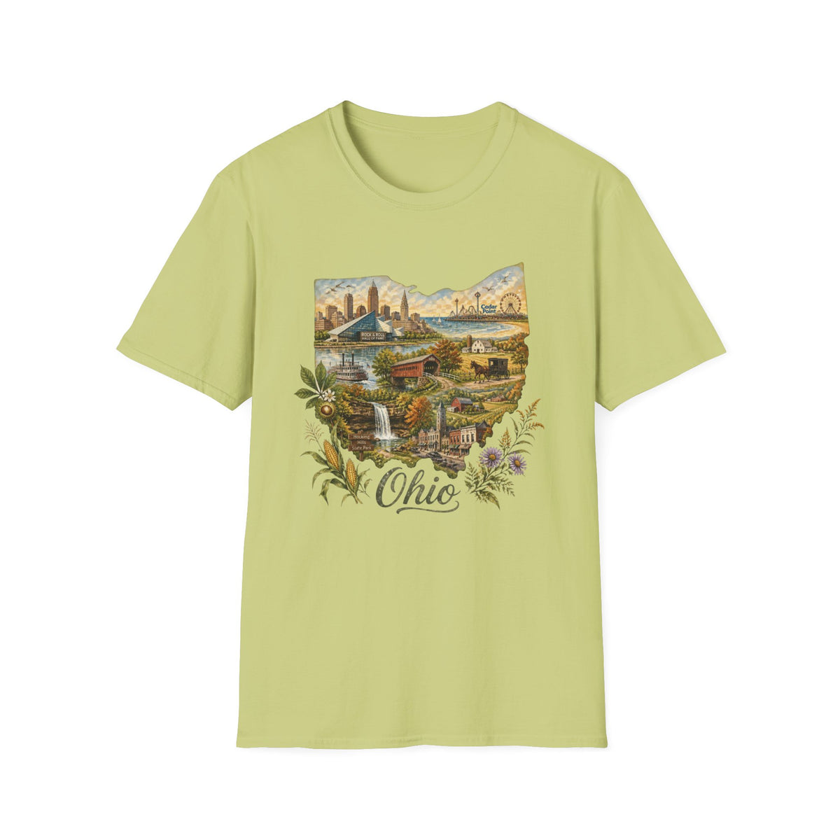 Ohio Vintage Landscape T-Shirt — Retro State Pride Travel Tourist Graphic Design Unisex 100 Cotton Gildan T-Shirt