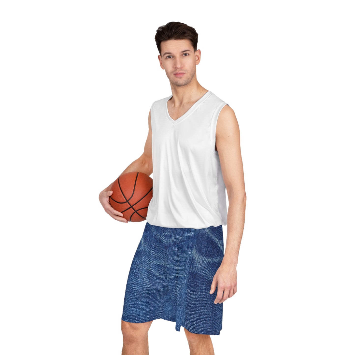 Denim Print Basketball Shorts, Basketball Shorts with Denim Print 3