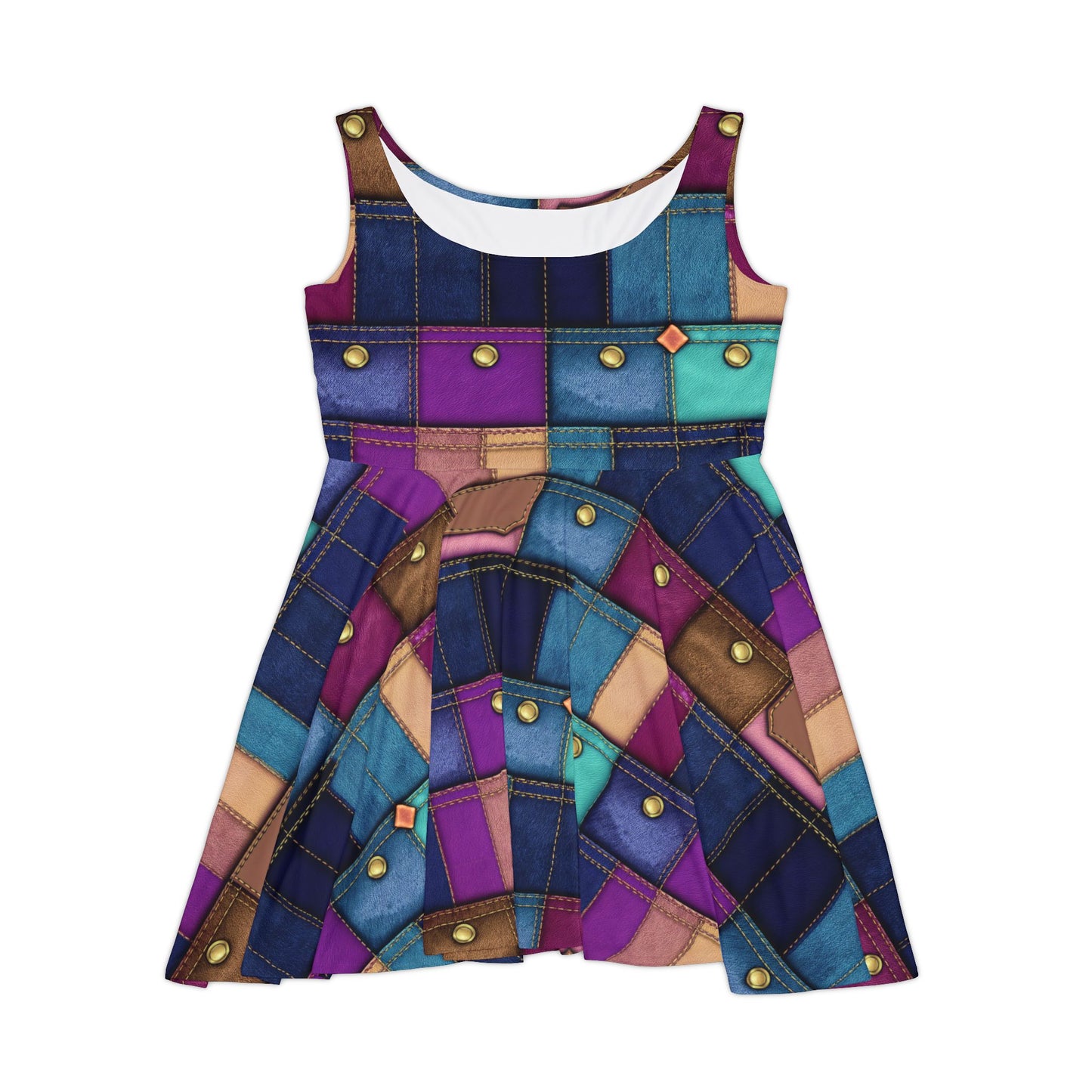 Women Denim Print Skater Dress, Denim Print Poly-Span Dress - 10