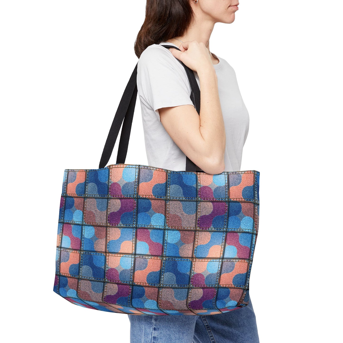 Denim Print Yoga Bag High-Quality 100% Spun Polyester 24x13 Canvas Gym Bag 17