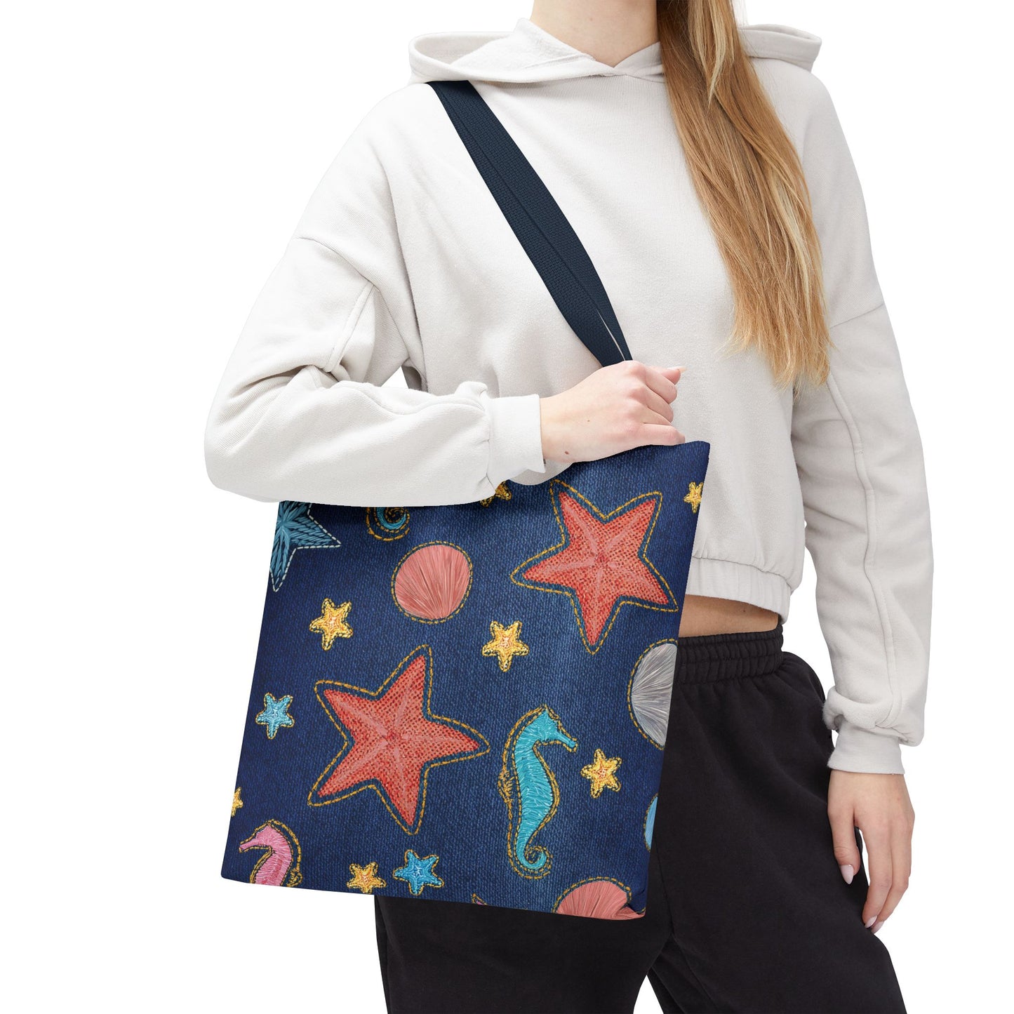 Denim Fabric Imitation Print Unisex Canvas Bag Poly Spun 3 Sizes Tote Bag 182-20