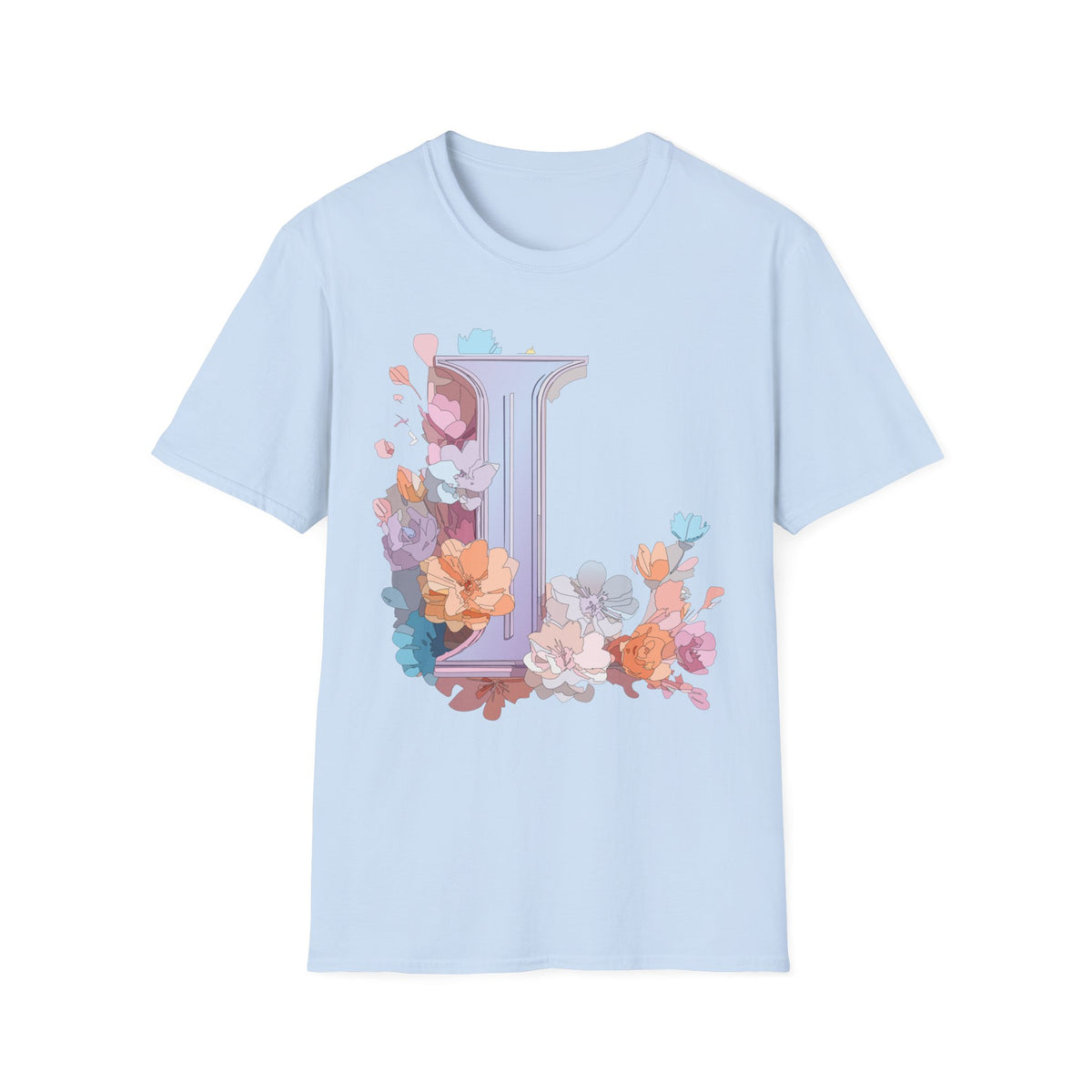 Floral Letter L Monogram T-Shirt | Pastel Botanical Initial Tee