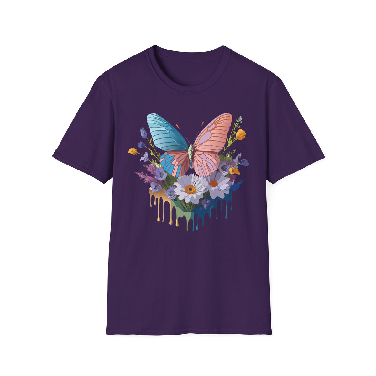 Butterfly Bloom T-Shirt — Pastel Wing Floral Drip Graphic Design Unisex 100 Cotton Gildan T-Shirt