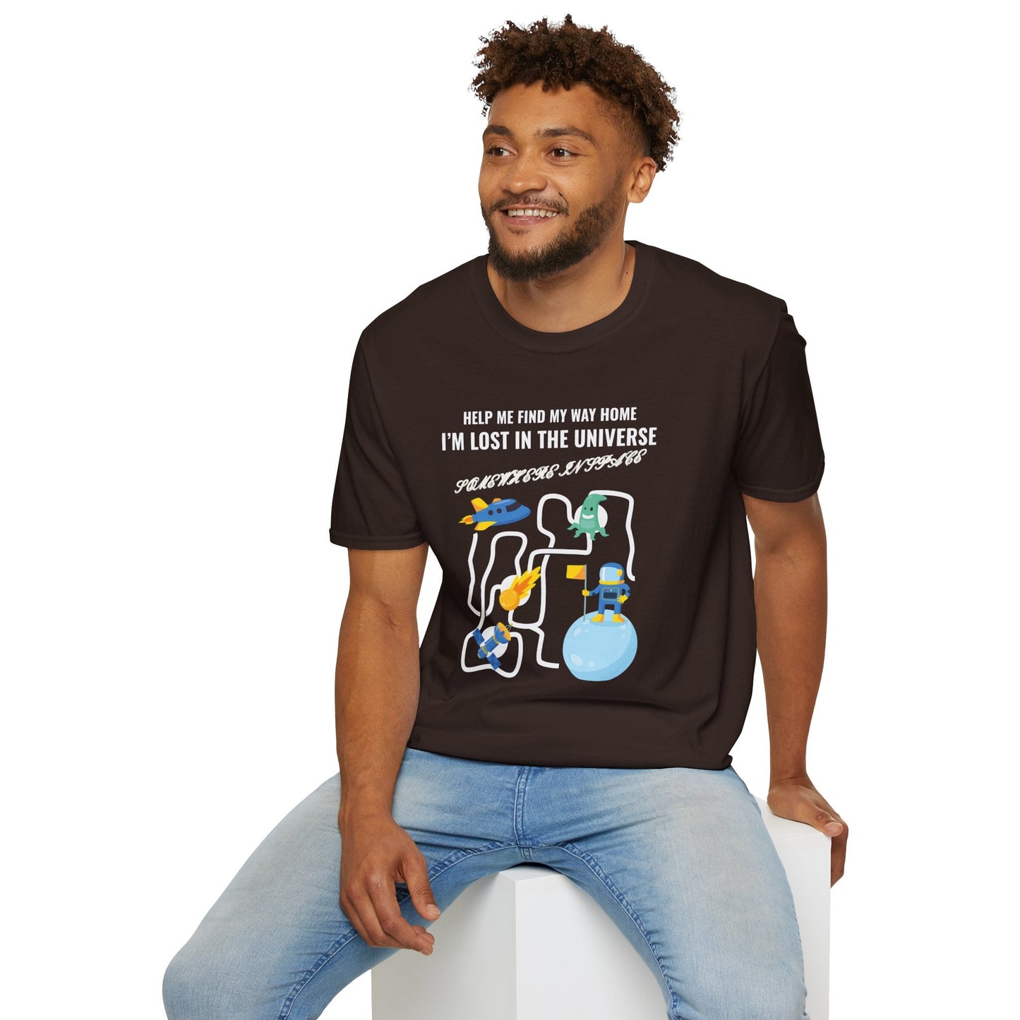 Lost in the Universe TShirt Unisex Cotton Cute Space Maze Graphic Tee