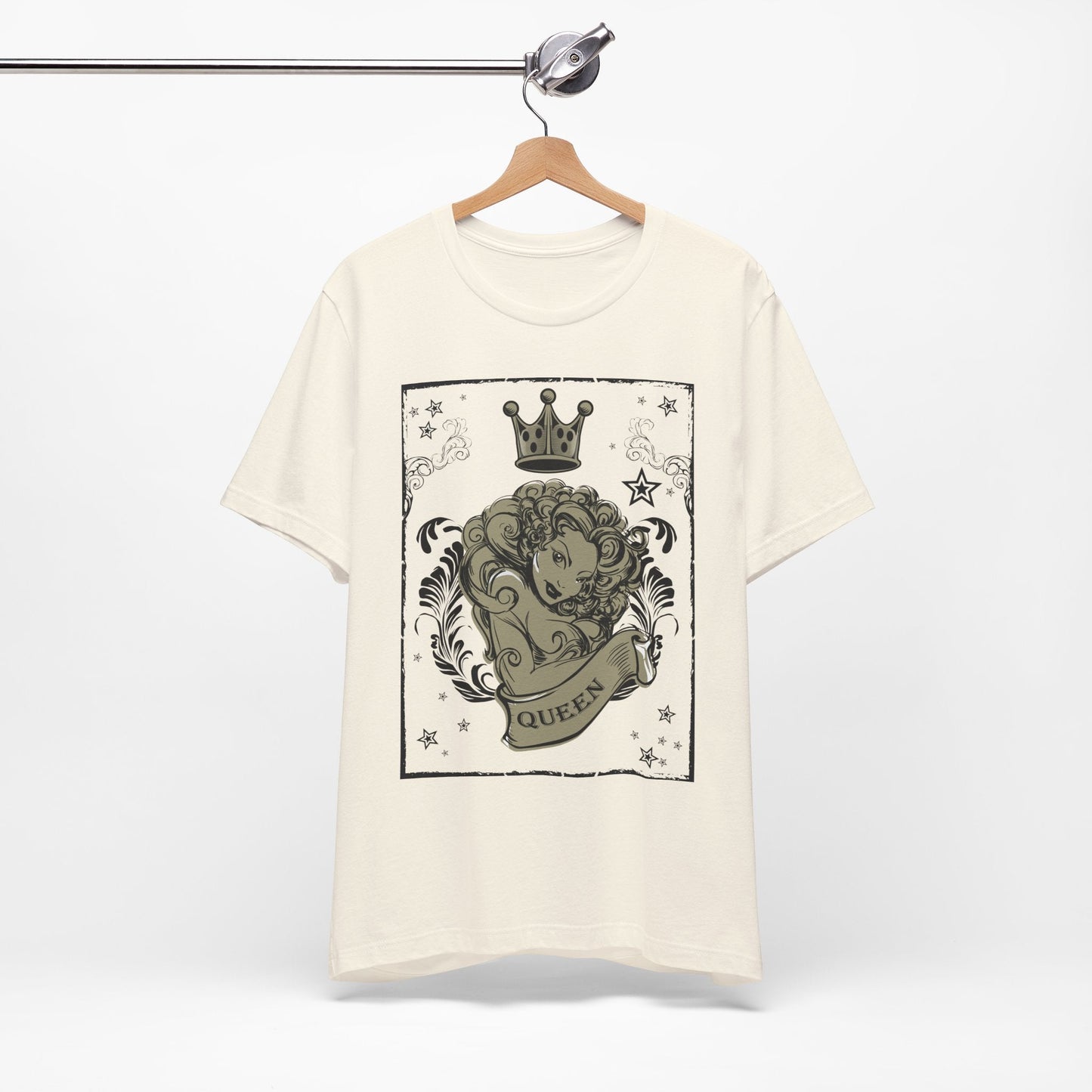 Crown Face Portrait Graphic Tee Vintage Floral Illustration Rock Band T-Shirt