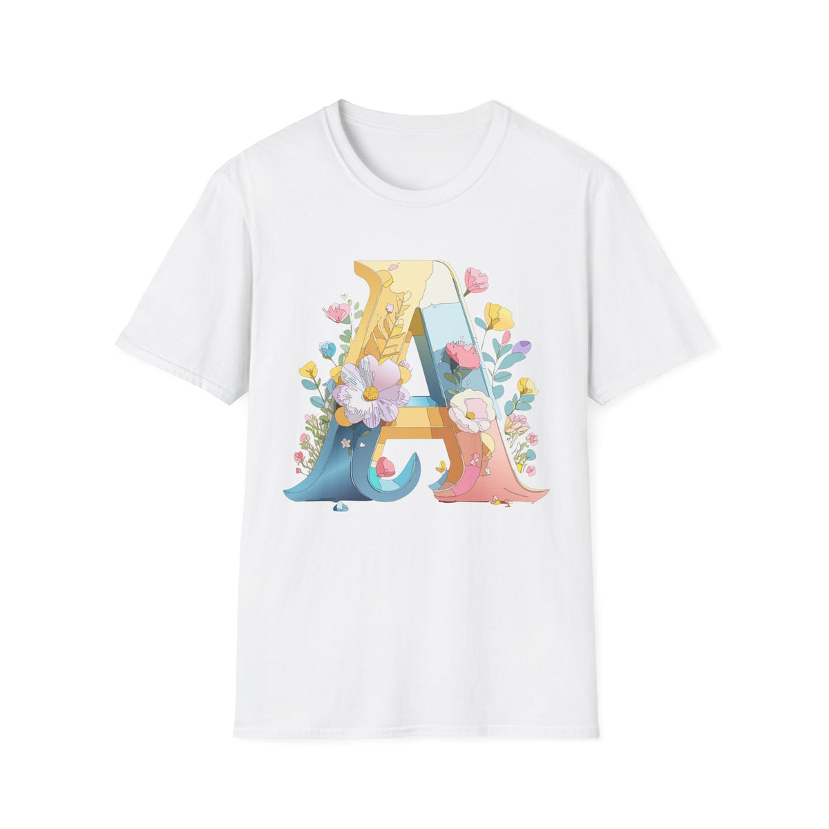 Floral Letter A T-Shirt | Monogram Initial Tee with Flowers