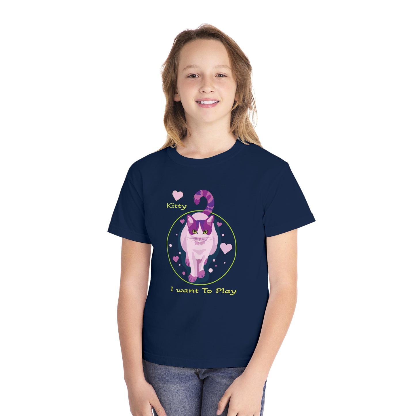 Youth Tee Shirt with Fancy Cat