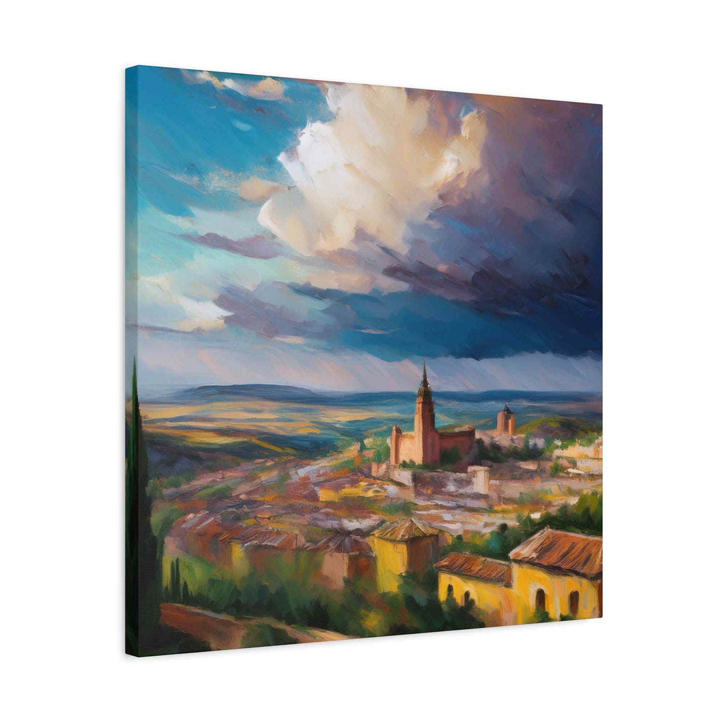 Spanish City Print Canvas, Oil Paint Print 20x20, 24x24, 30x30, 32x32, 36x36 Art Design Print Pine-Wood Inner Frame MC-57
