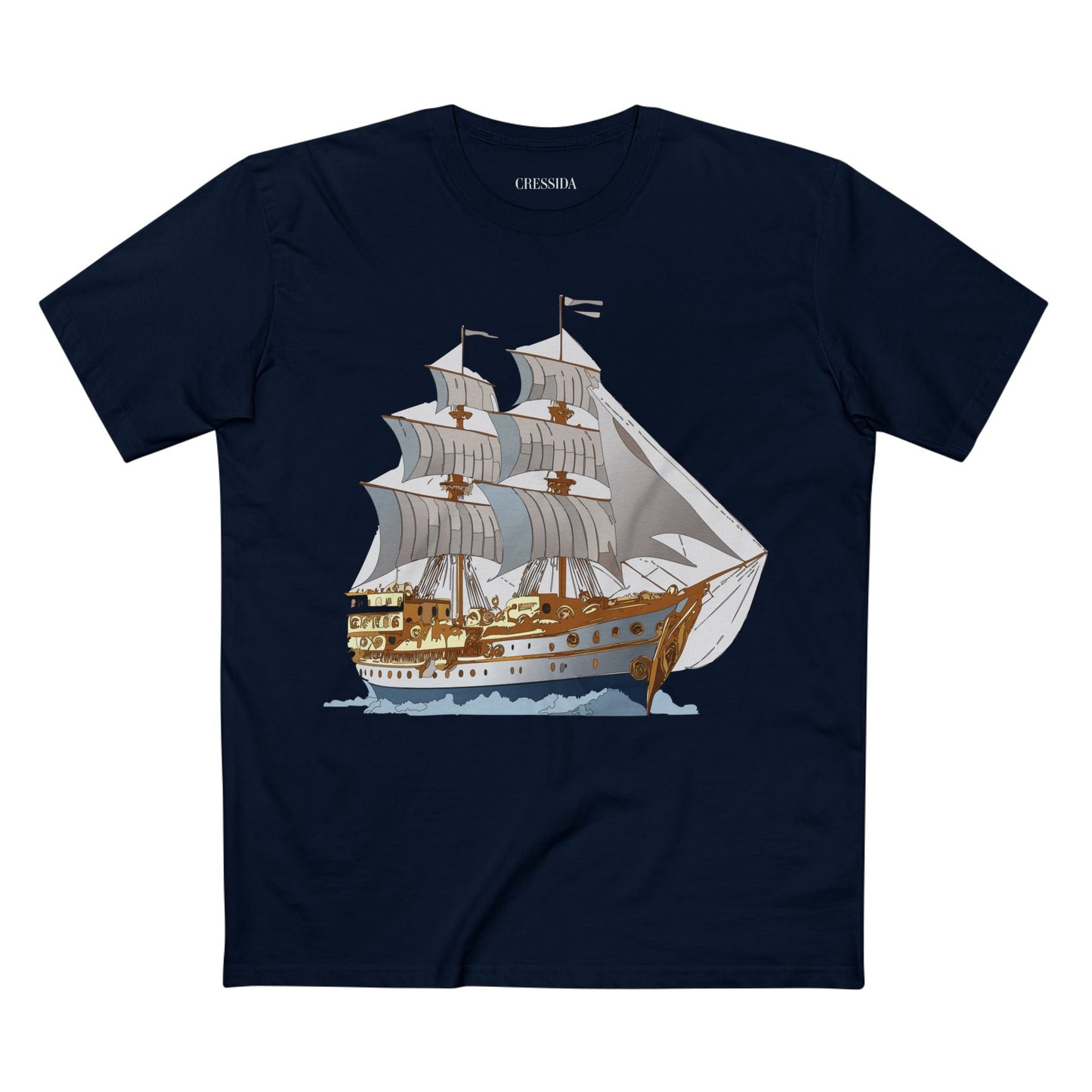Ship Graphic Unisex 100 Cotton T-Shirt with Gold Frigate Art Design 12