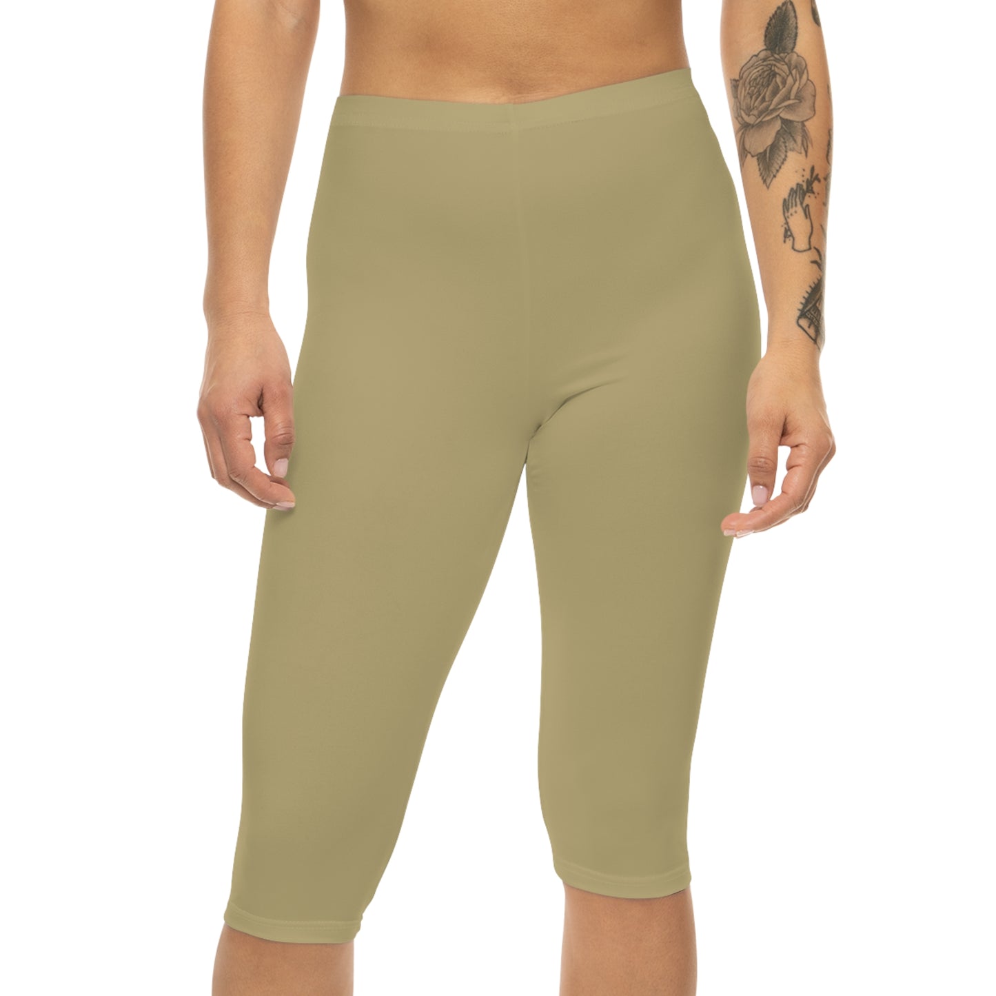 Summer Sand Color Women's Brushed Suede Poly Span Casual Capri Leggings XS-2XL