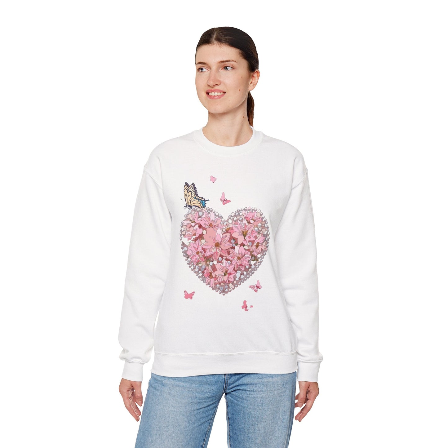 Unisex Floral Heart Sweatshirt with Love Floral Design for Valentines Day Gift Idea