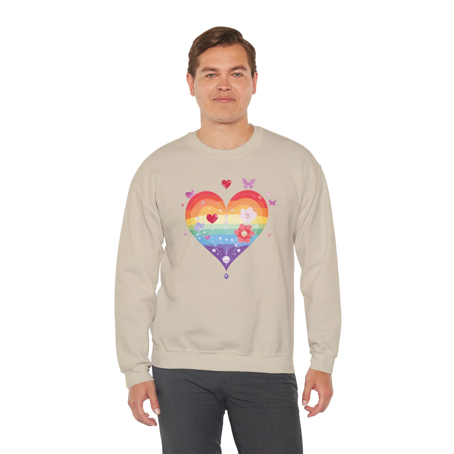 Rainbow Heart Sweatshirt, Floral Heart Sweatshirt, Floral Love Sweatshirt, Valentine's Day Sweatshirt, Rainbow Heart Floral Sweatshirt 115