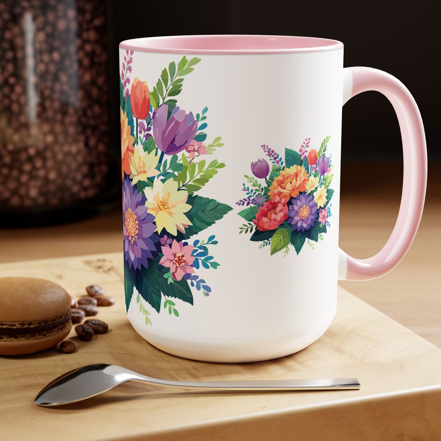 Two-Tone Coffee Mugs with flowers