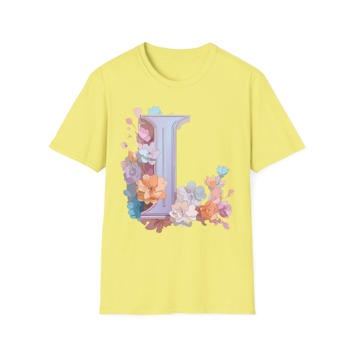Floral Letter L Monogram T-Shirt | Pastel Botanical Initial Tee