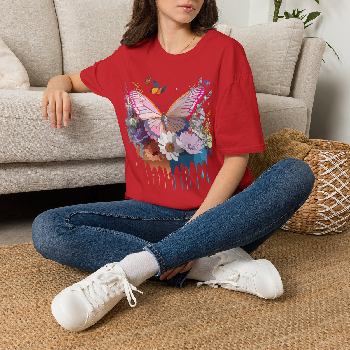 Butterfly Floral T-Shirt — Colorful Drip Wings Graphic Tee Unisex 100 Cotton Gildan T-Shirt
