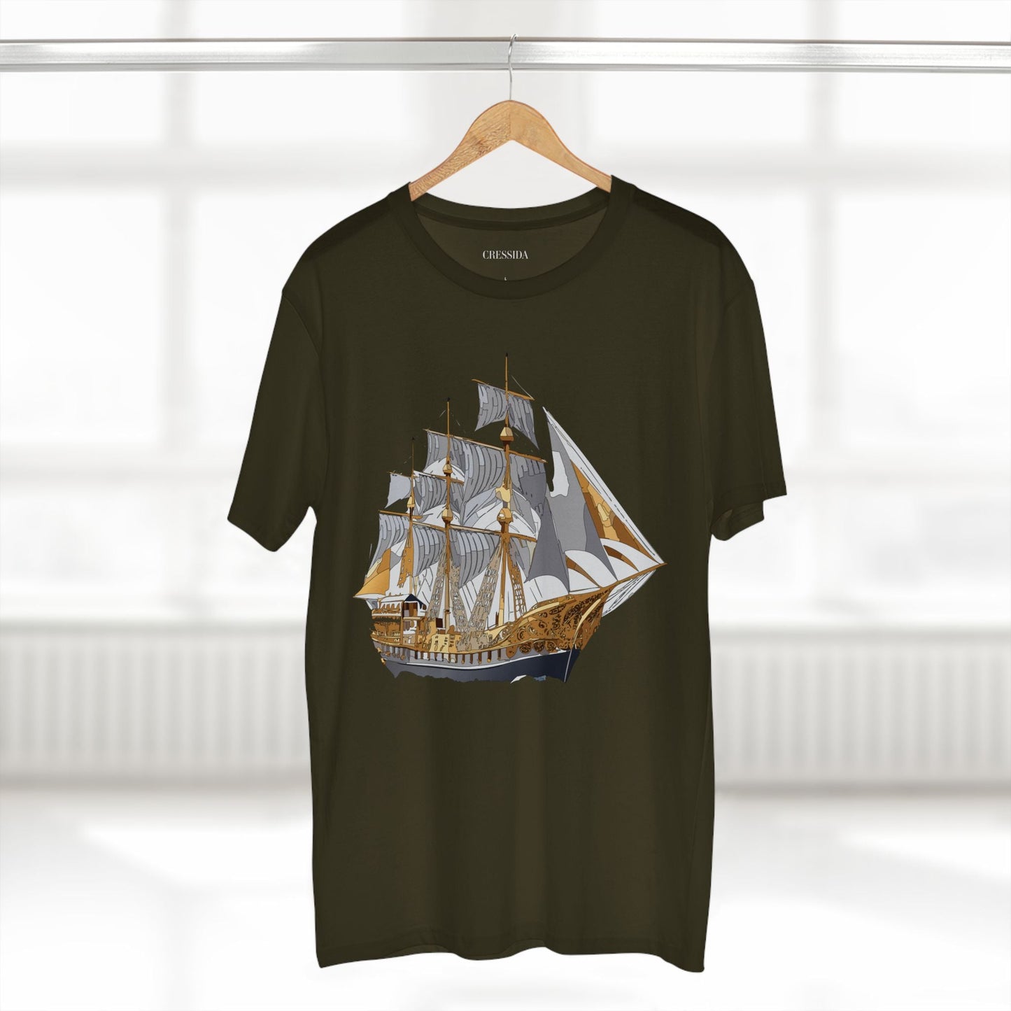 Ship Graphic Unisex 100 Cotton T-Shirt with Gold Frigate Art Design 18