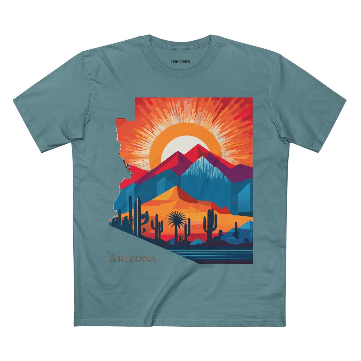 Arizona Desert Sunset Tee | State Silhouette, Cactus Landscape