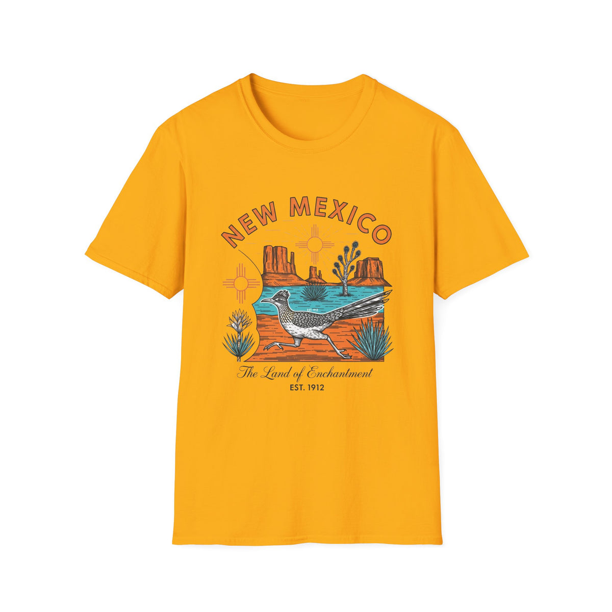 New Mexico Desertscape T-Shirt — The Land of Enchantment Travel Tourist Graphic Design Unisex 100 Cotton Gildan T-Shirt
