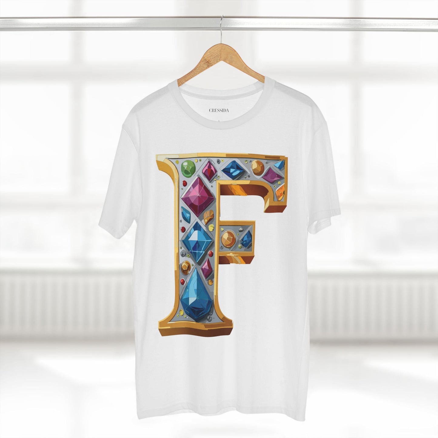 Letter F Graphic Design Tee Unisex 100 Cotton With Antique Gold Letters Artwork T-Shirt
