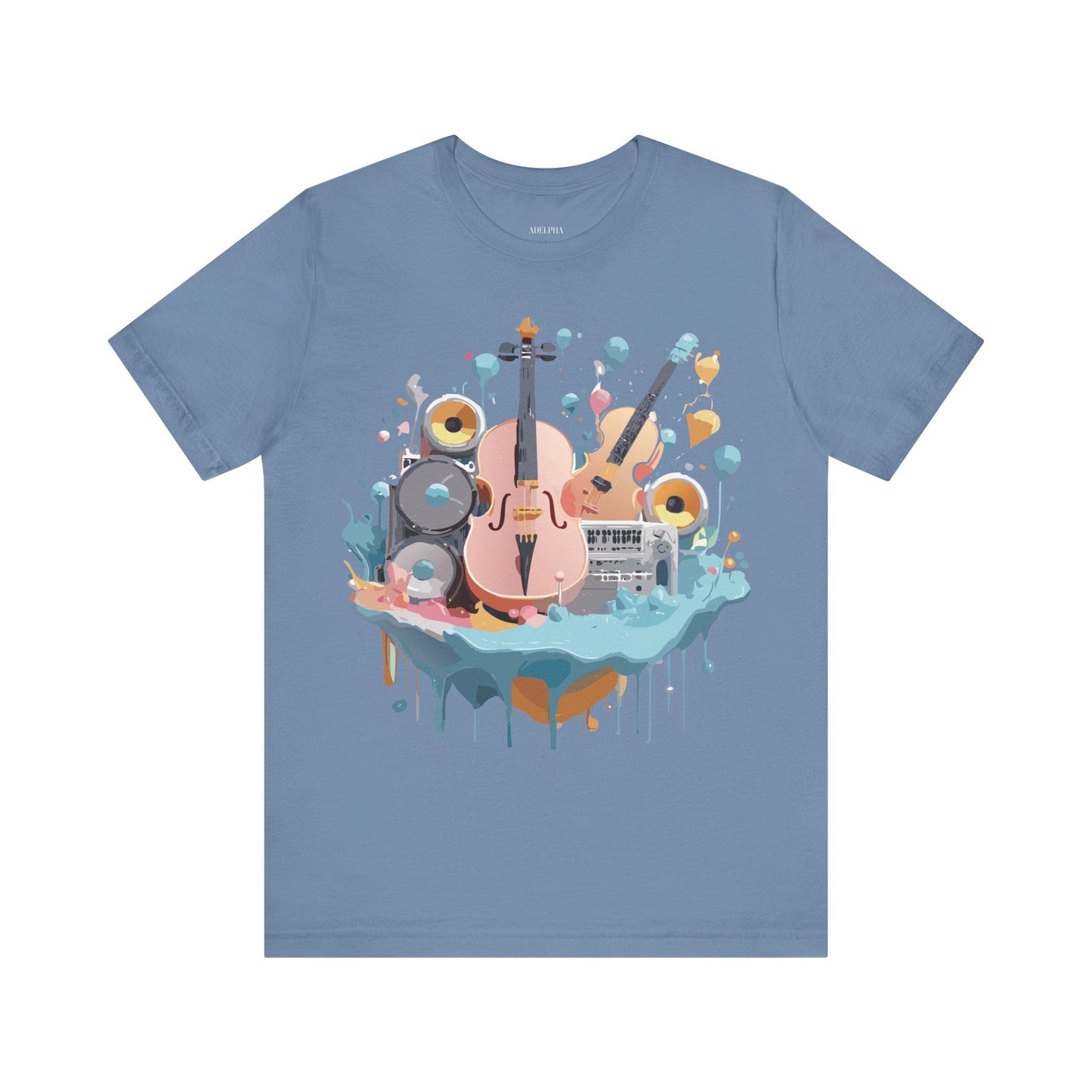 Music Graphic Unisex 100 Cotton Vintage Art with Musical Elements Tee 90