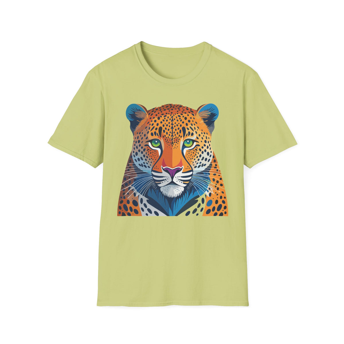 Colorful Leopard Face T-Shirt | Vibrant Big Cat Illustration