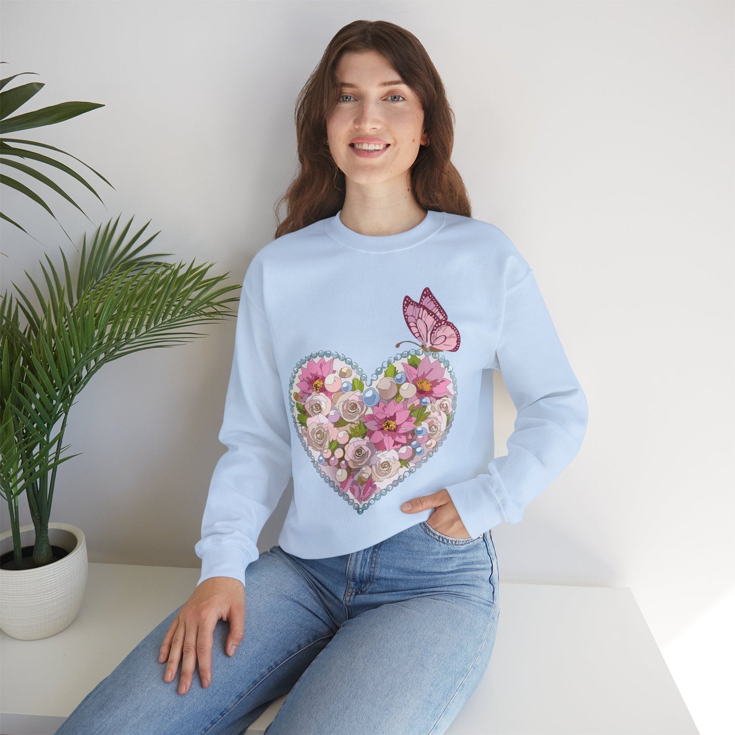 Floral Heart Sweatshirt Unisex Heavy Blend Crewneck 50 Cotton 50 Polyester Valentine's Day