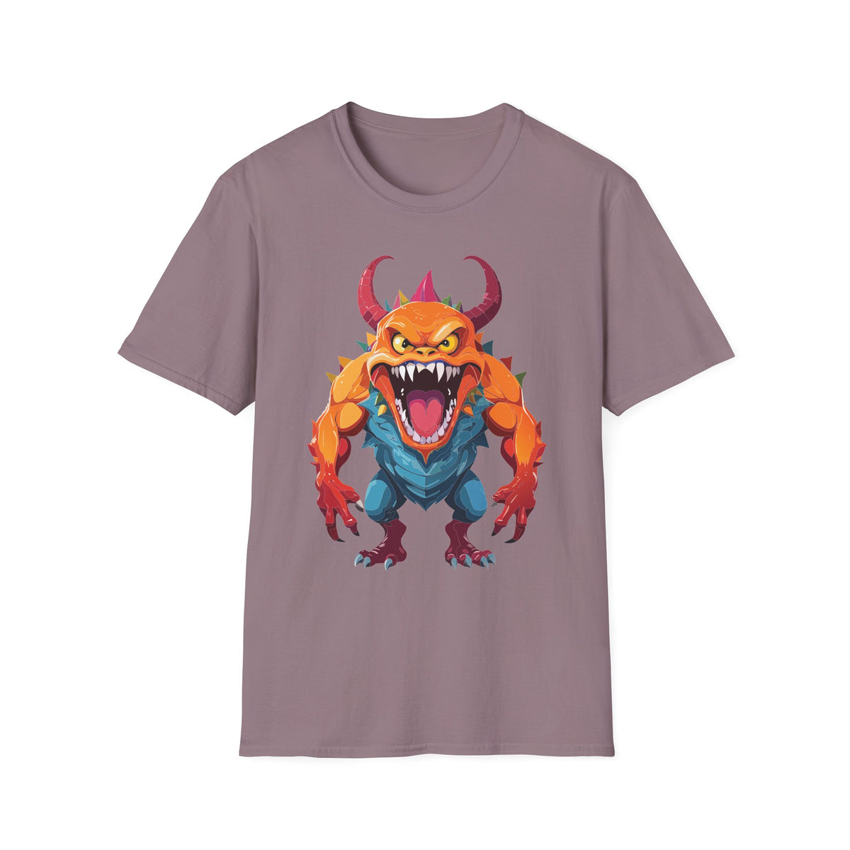Monster Graphic T-Shirt — Fierce Orange Demon Design Cartoon Graphic Tee Unisex 100 Cotton Gildan T-Shirt