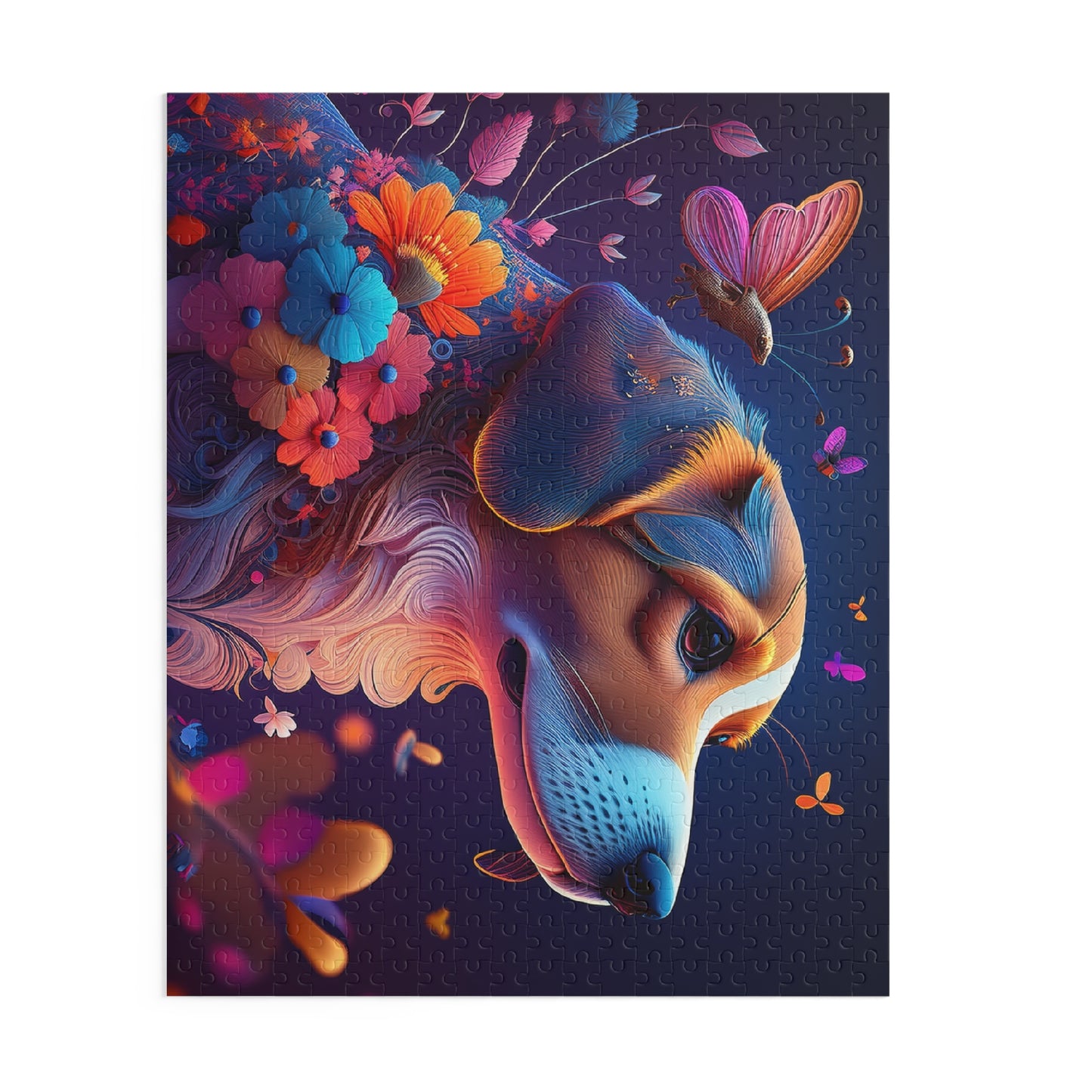 Puzzles-20 Floral Dog Face Puzzle 500-Piece  Floral Dog Puzzle 500-Piece, Kids Puzzles Size: 16" x 20",  Ages 9+