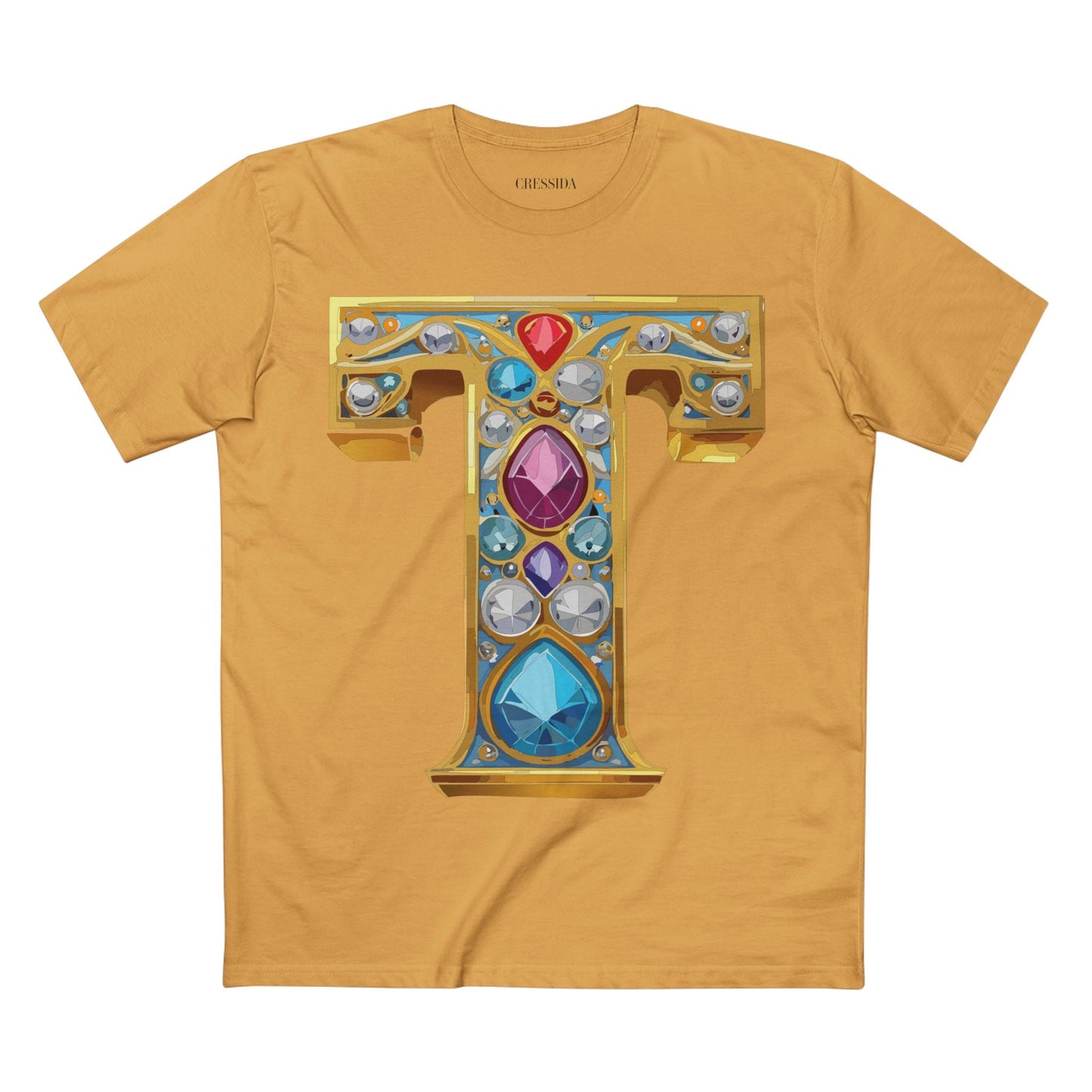 Letter T Graphic Design Tee Unisex 100 Cotton With Antique Gold Letters Artwork T-Shirt
