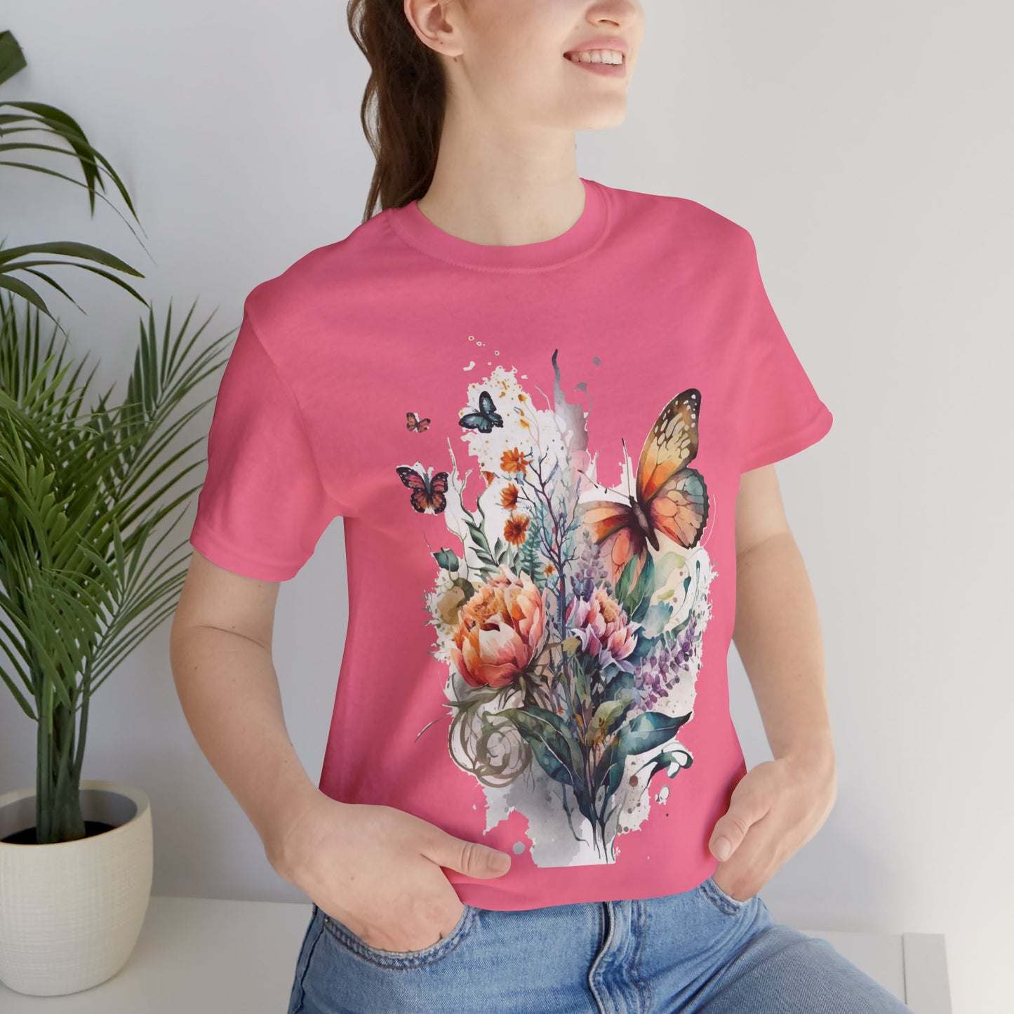 Cotton Tee Shirt with Butterfly Prints