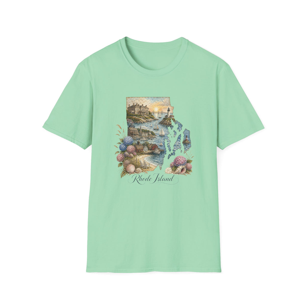 Rhode Island Coastal Vintage Graphic Design Unisex 100 Cotton Gildan T-Shirt