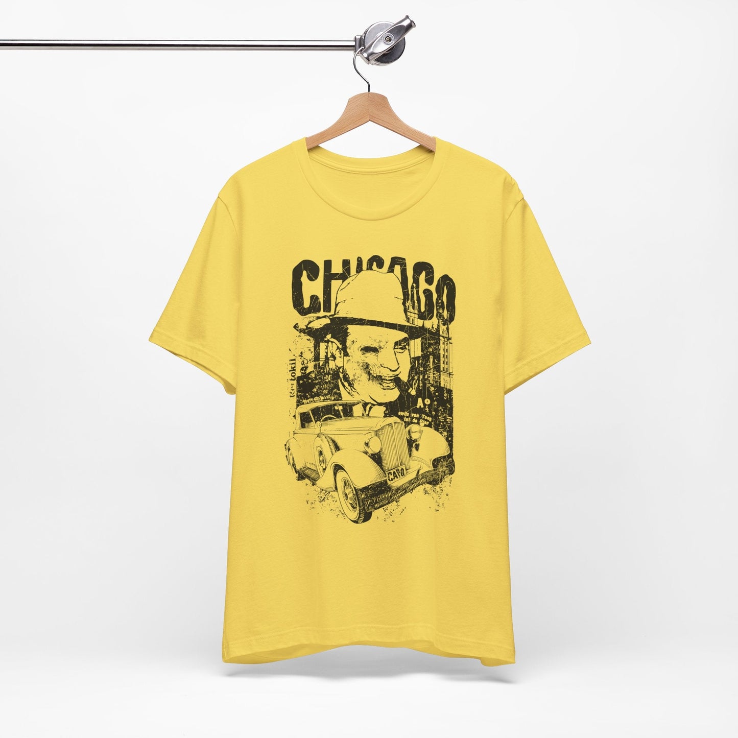 Chicago Retro Mobster Illustration Tee Vintage Car Cityscape Art Design T-Shirt A-8