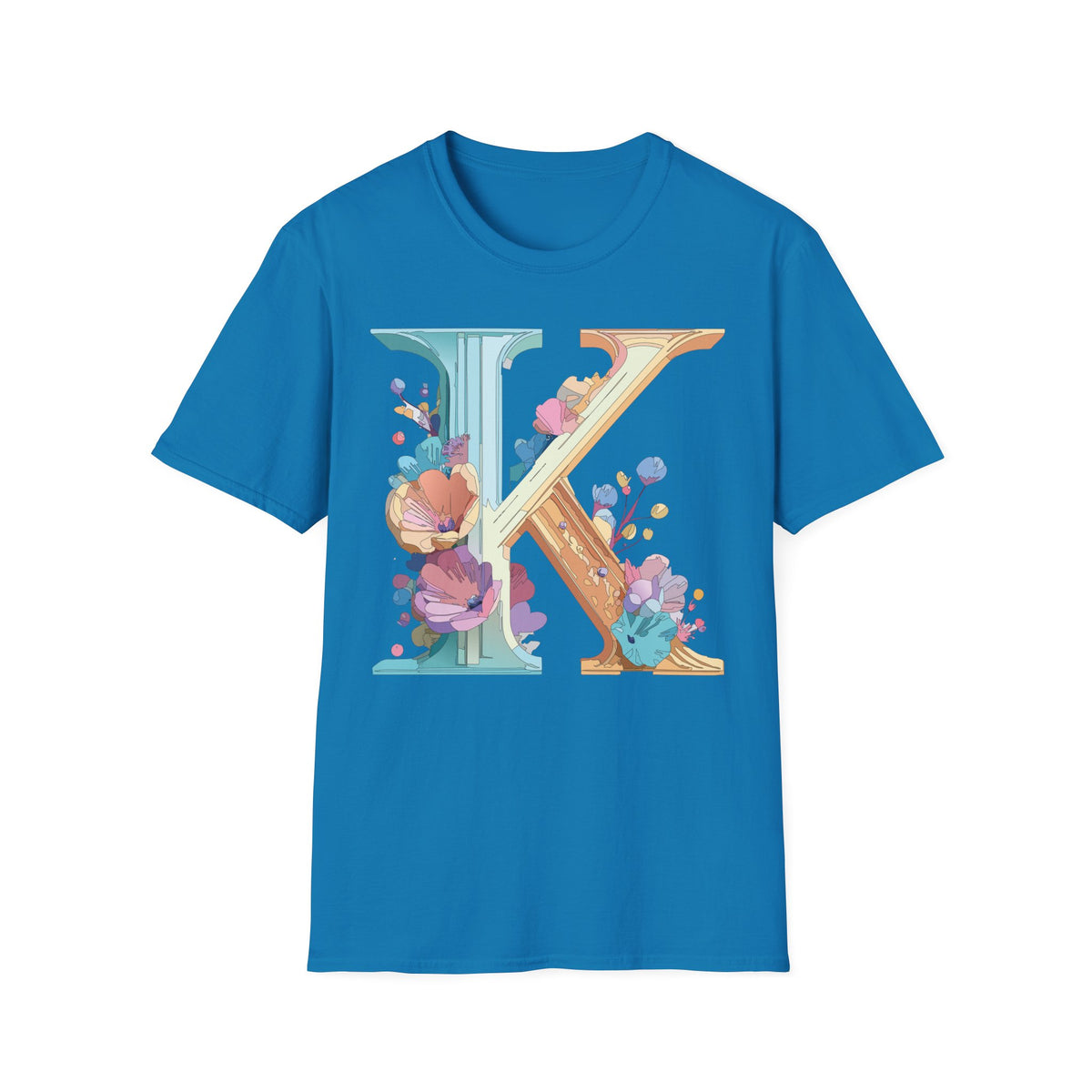 Floral Letter K T-Shirt | Initial Monogram Tee
