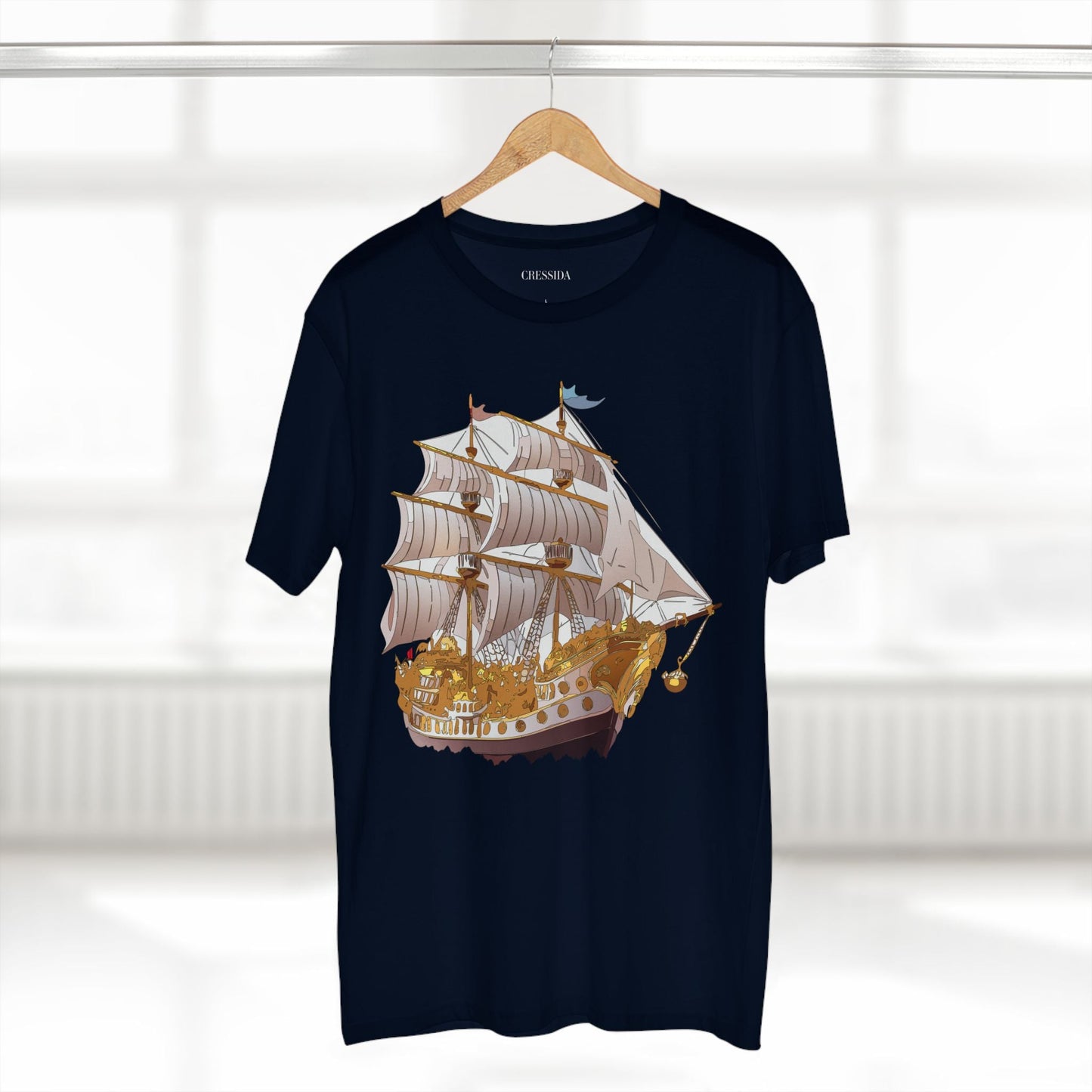 Ship Graphic Unisex 100 Cotton T-Shirt with Gold Frigate Art Design 11