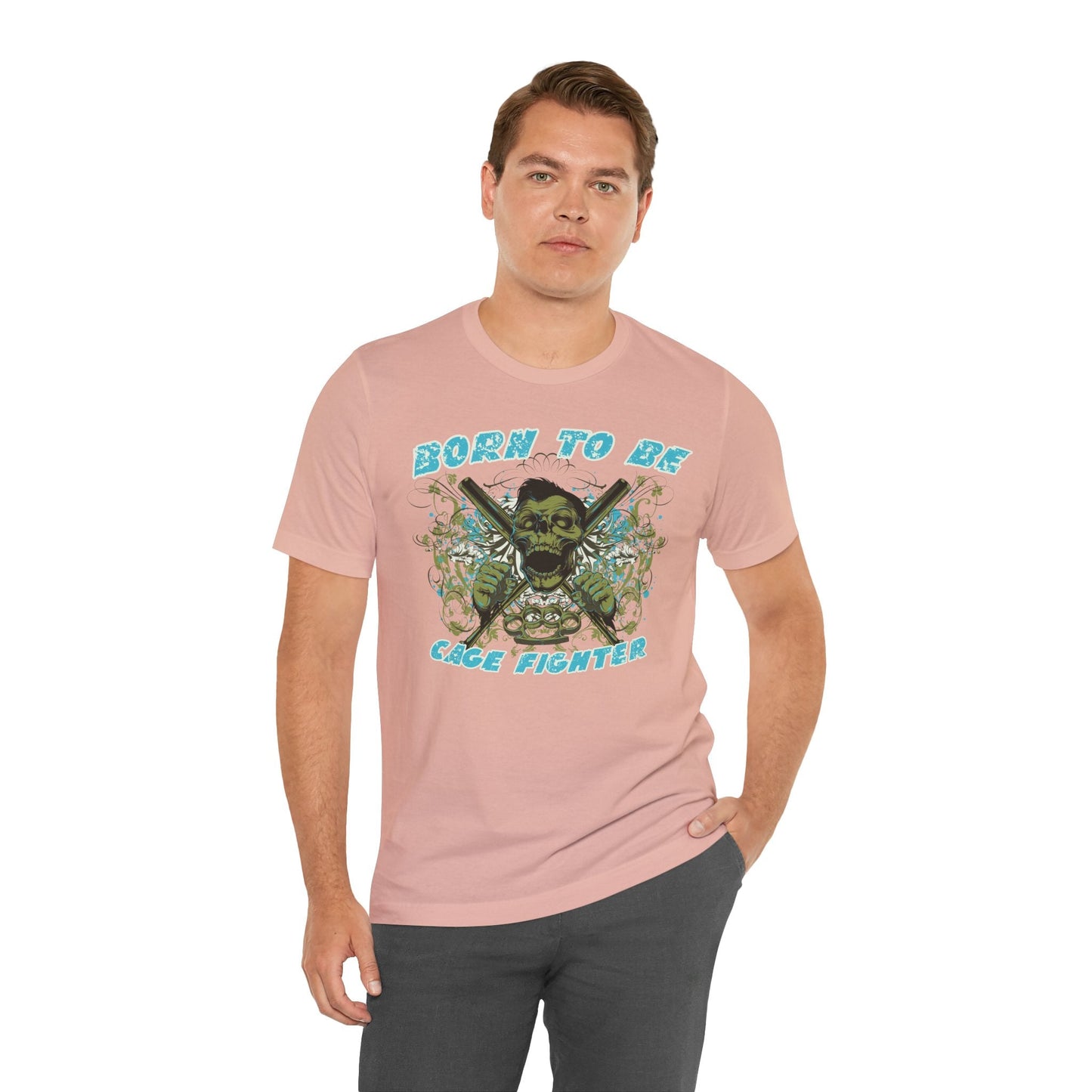 Born To Be Cage Fighter Tee Skull Crossed Knives Graphic T-Shirt