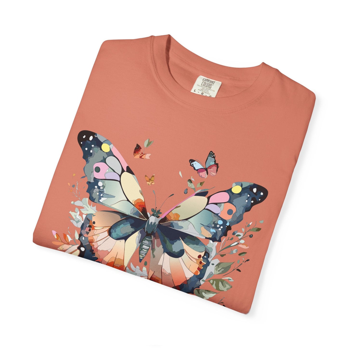 Butterfly Floral Print T-Shirt Botanical Design Unisex Heavy Cotton Tee b3