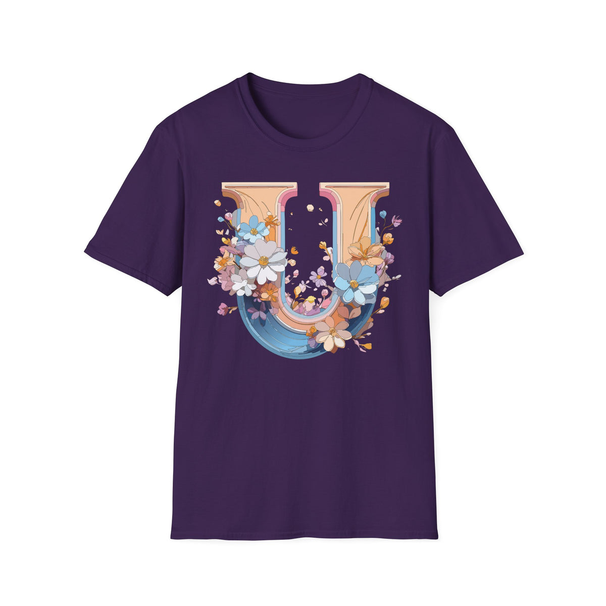 Floral Letter U T-Shirt | Monogram Initial Tee, Botanical Alphabet Shirt