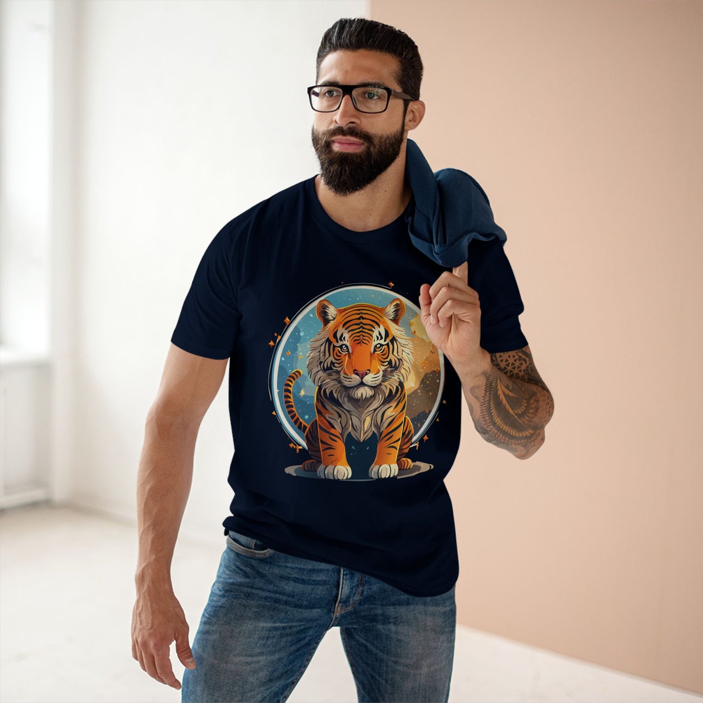 Unisex Premium Cotton Staple Tee With Original Tiger Art Design From Retro2Nova Art Collection For Everyday Comfort