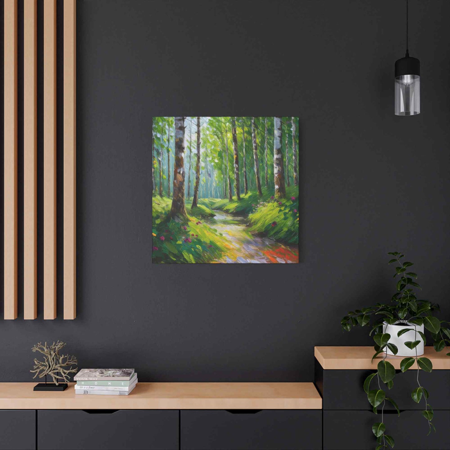 Summer Forest Print Canvas, Oil Paint Print 20x20, 24x24, 30x30, 32x32, 36x36 Art Design Print Pine-Wood Inner Frame MC-85