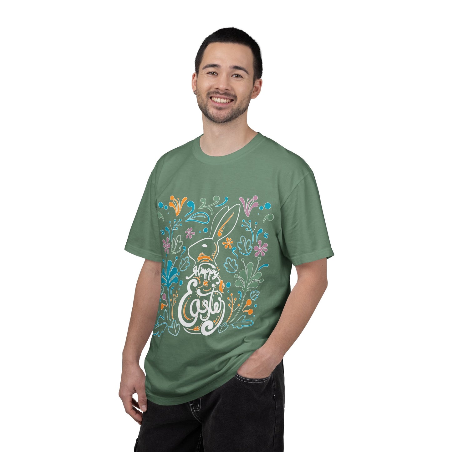 Easter Bunny Floral T-Shirt, Tee Shirt with Easter Signature, T Shirt with Easter Prints, Tee Shirt with Easter Design