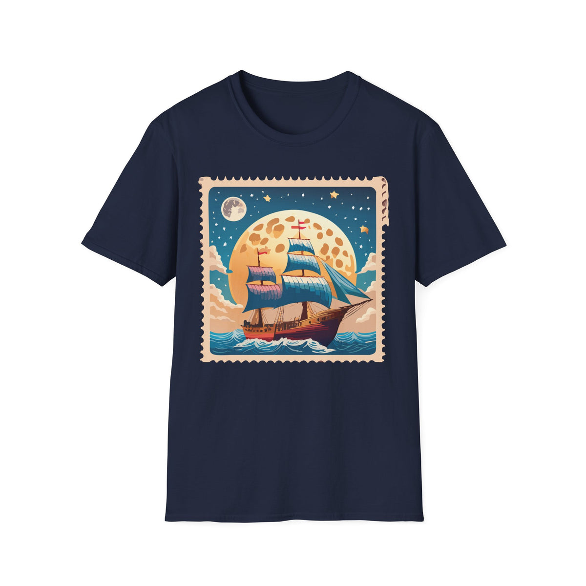 Vintage Sailboat at Moonrise T-Shirt | Nautical Sunset Illustration