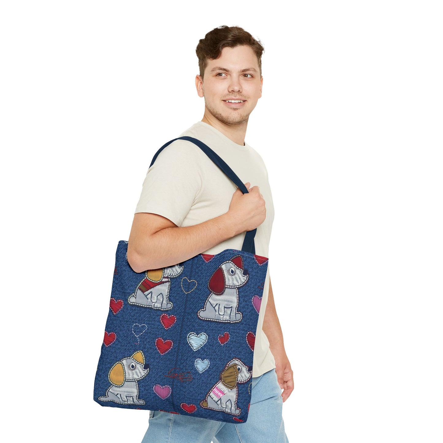Love Day Graphic Design Denim Fabric Imitation Print Unisex Canvas Bag POLY 3 Sizes Tote Bag 201-15