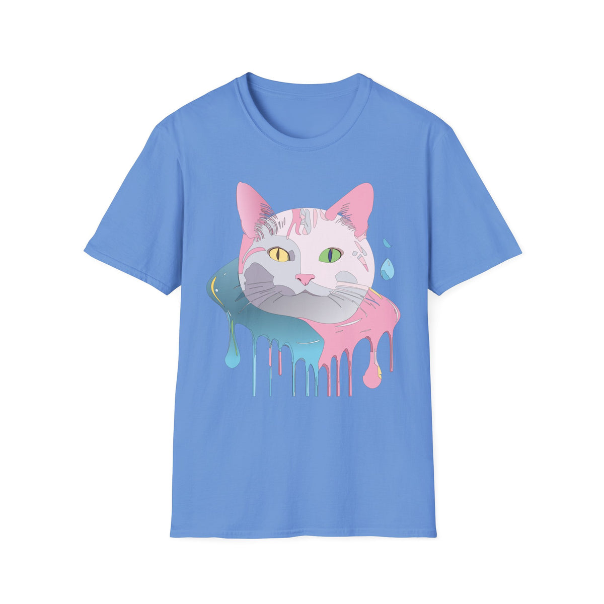Colorful Drip Cat Artwork T-Shirt | Heterochromatic Eyes, Painterly Design