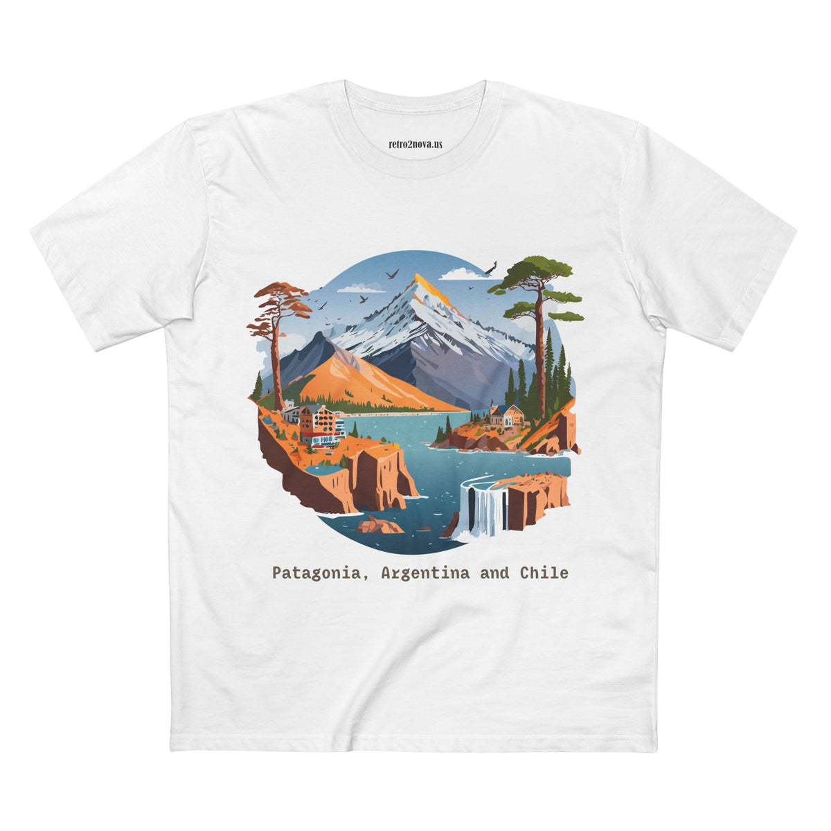Patagonia Argentina and Chile Tee | Mountain Landscape, Waterfall, Lakeside Scene