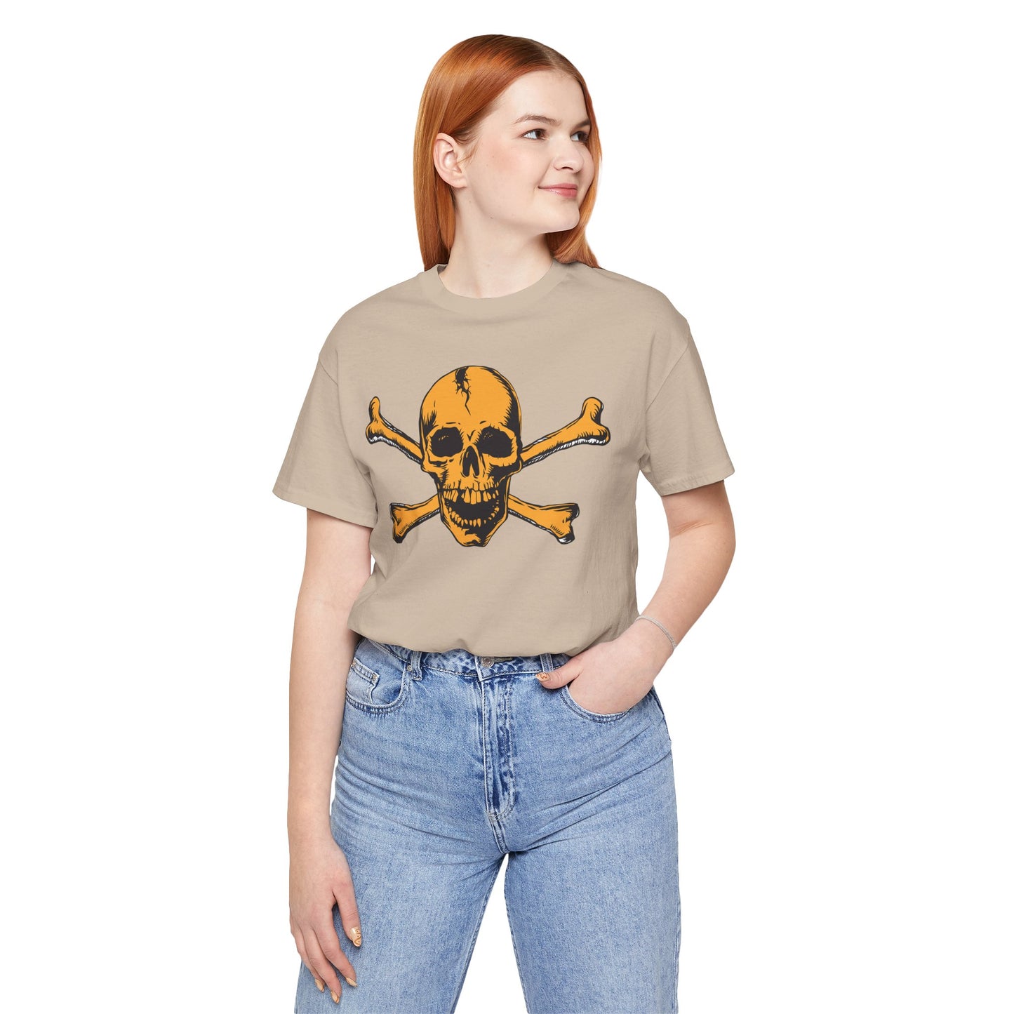 Orange Skull Graphic Design Tee, Skull Shirt, Vintage Tees, Art Design T-Shirt, Vintage Graphic Tee, Art Shirts with Skulls