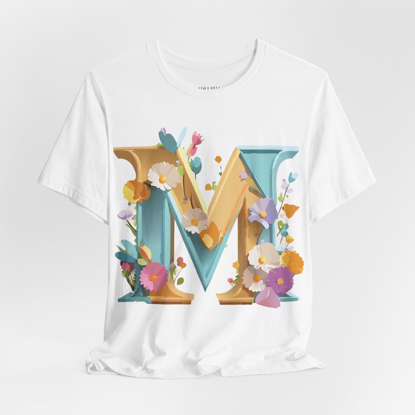 Letter M Shirt Unisex Graphic Tee Vintage Inspired Artwork Adelpha Jersey Short Sleeve