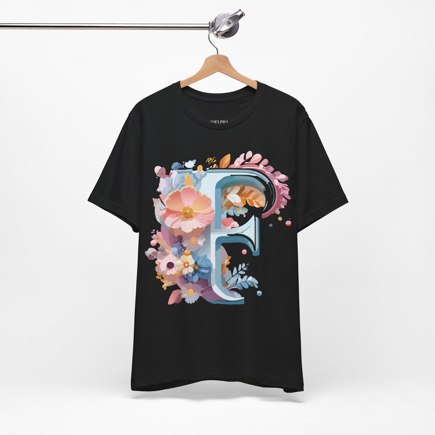 Letter F Graphic Tee Unisex Short Sleeve Vintage Inspired Adelpha Artwork Collection