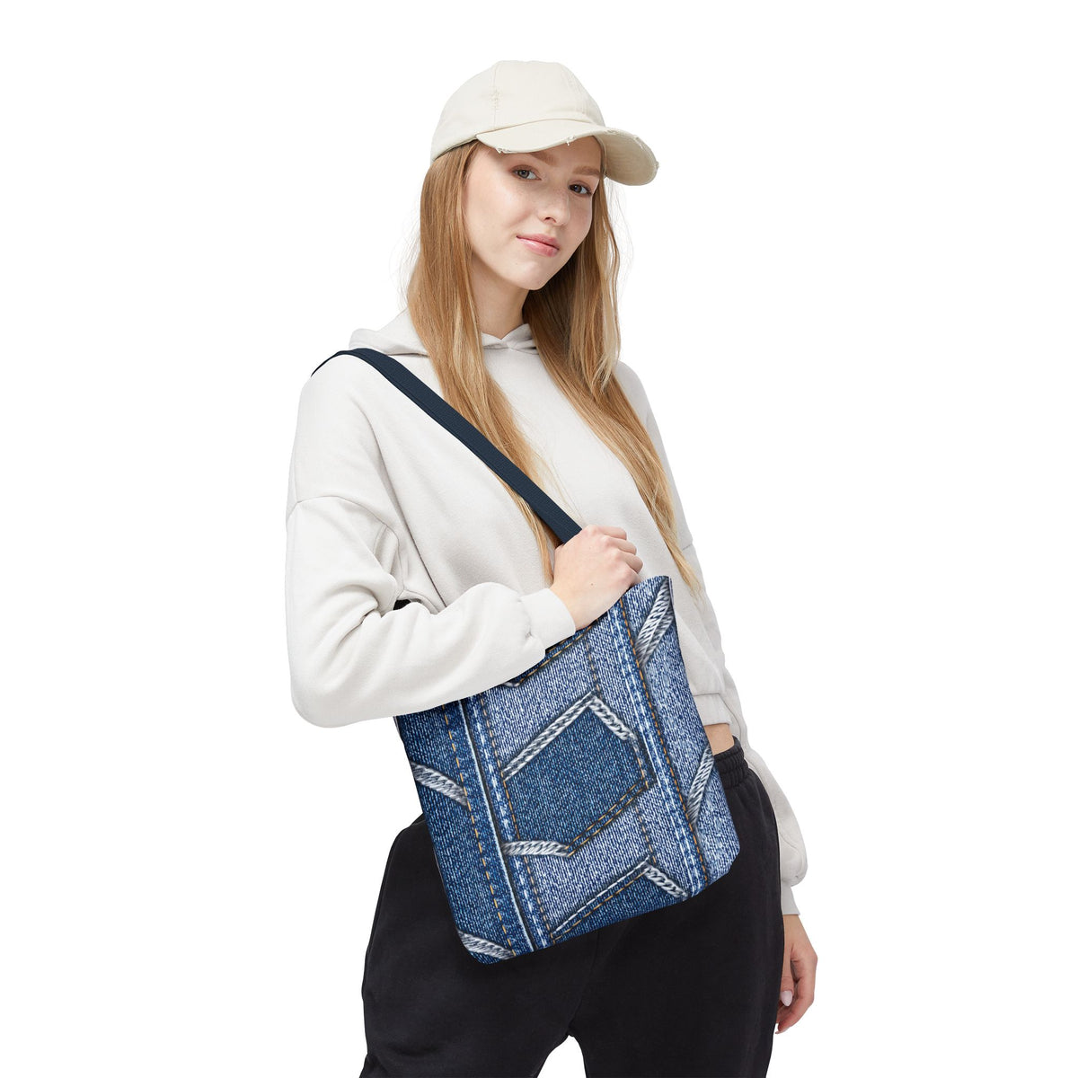 Denim Fabric Imitation Print Unisex Canvas Bag Poly Spun 3 Sizes Tote Bag 114