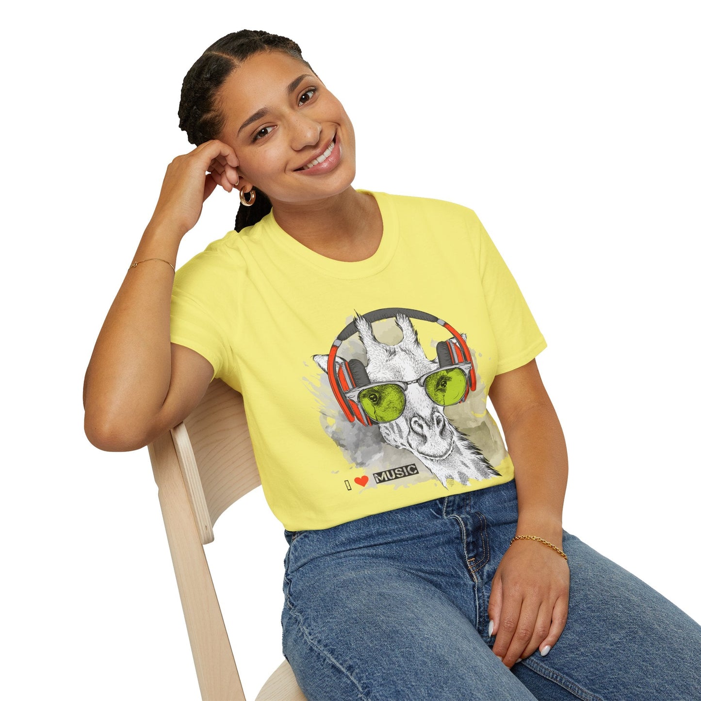 I Love Music Animals Shirt With Headphones Unisex Gildan Softstyle 100 Percent Ring Spun Cotton Tee