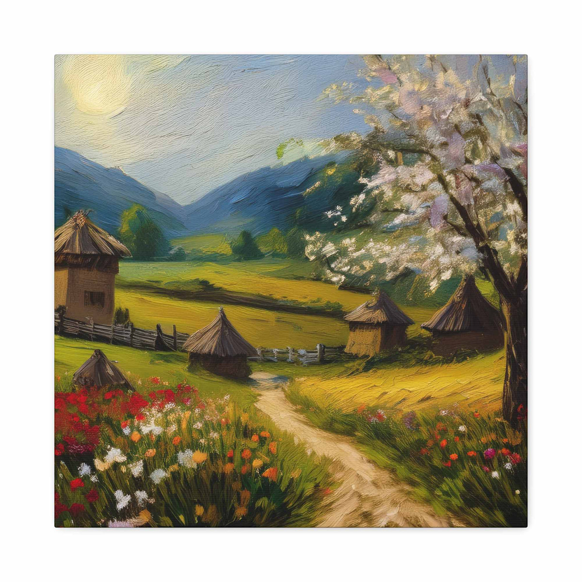 Countryside Spring Print Canvas, Oil Paint Print 20x20, 24x24, 30x30, 32x32, 36x36 Art Design Pine-Wood Inner Frame MC-109